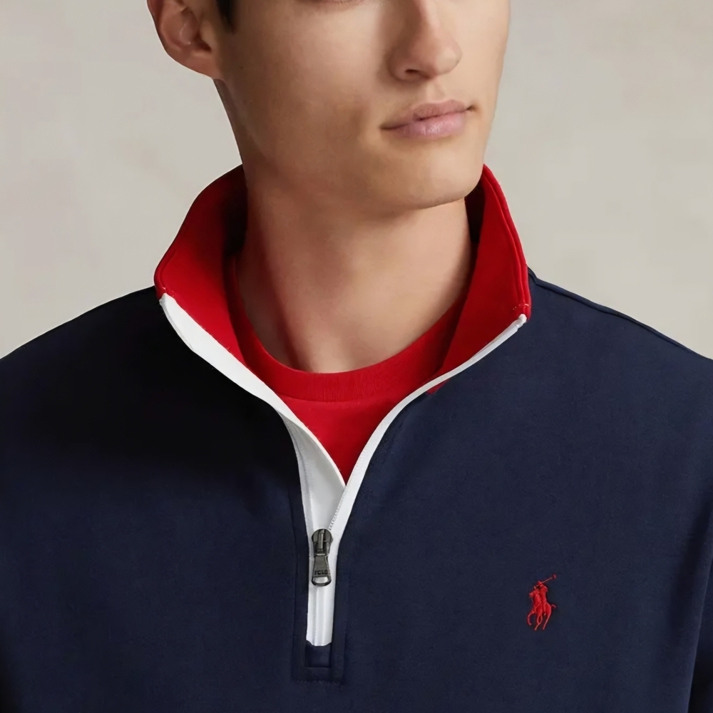 Polo Ralph Lauren Colorblock Logo Quarter Zip Pullover Red / Wht/ Blue Men's XL - Picture 3 of 9